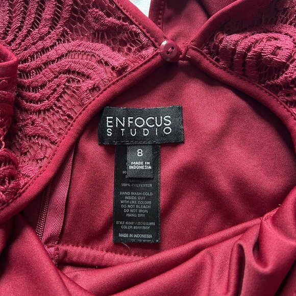 Enfocus Studio Womens 8 Burgundy Lace Maxi Dress Sleeveless Elegant Formal Gown - Picture 4 of 7